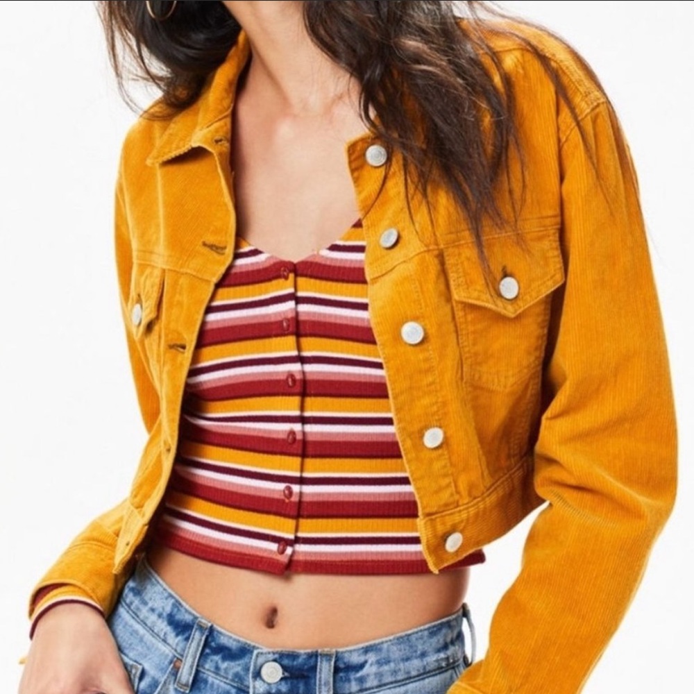 PacSun Yellow Mustard Corduroy Jacket Trucker Style Size M/L Cord Medium/Large